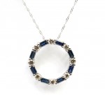 14K WHITE GOLD DIAMOND AND SAPPHIRE CIRCLE PENDANT