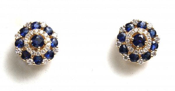 14K YELLOW GOLD DIAMOND AND SAPPHIRE EARRINGS