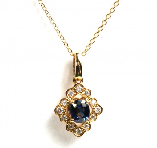 14K YELLOW GOLD DIAMOND AND SAPPHIRE PENDANT