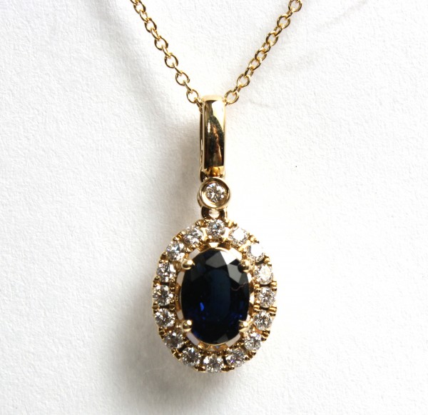 14K YELLOW GOLD DIAMOND AND SAPPHIRE PENDANT