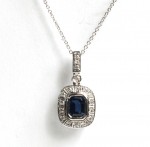 14K WHITE GOLD DIAMOND AND SAPPHIRE PENDANT