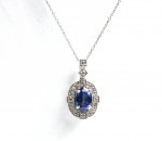 14K WHITE GOLD DIAMOND AND SAPPHIRE PENDANT