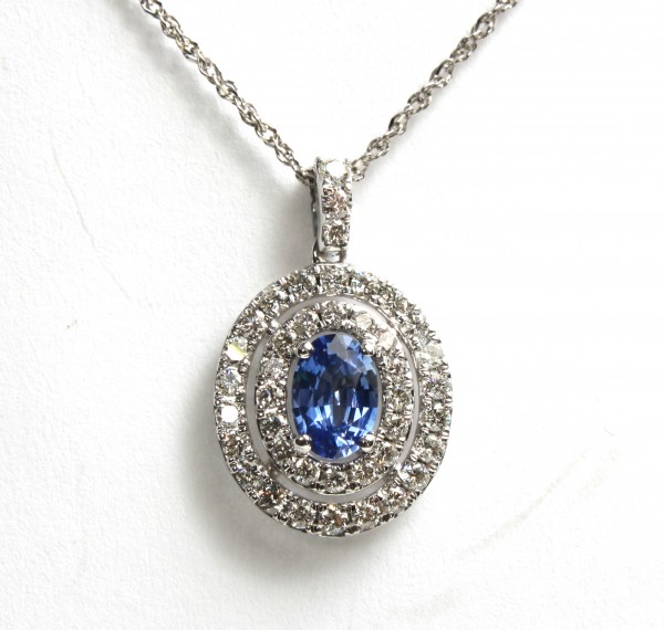 14K WHITE GOLD DIAMOND AND SAPPHIRE PENDANT