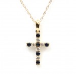 14K YELLOW GOLD DIAMOND AND SAPPHIRE CROSS