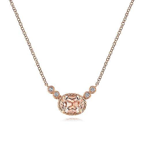 14k Rose Gold Oval Morganite And Diamond Pendant 234