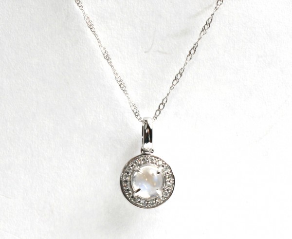 14K WHITE GOLD DIAMOND AND MOONSTONE PENDANT