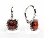 14K WHITE GOLD DIAMOND & GARNET EARRINGS