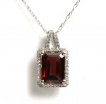 14K WHITE GOLD DIAMOND AND GARNET PENDANT