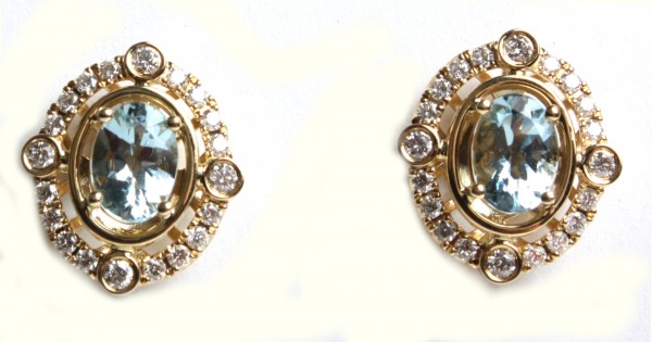 14K YELLOW GOLD DIAMOND AND AQUAMARINE EARRINGS