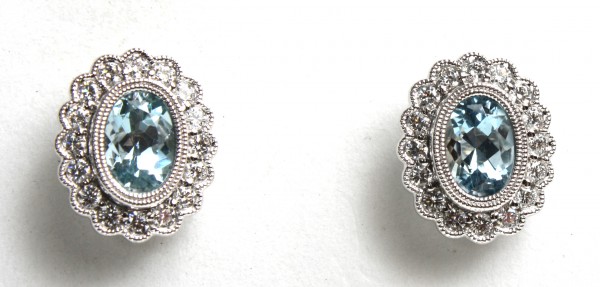 14K WHITE GOLD DIAMOND AND AQUAMARINE EARRINGS