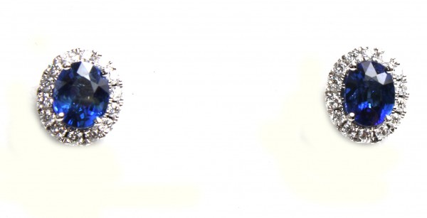 14K WHITE GOLD DIAMOND AND SAPPHIRE EARRINGS