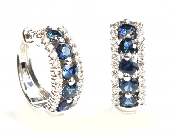 14K WHITE GOLD DIAMOND AND SAPPHIRE EARRINGS