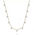 14K WHITE & YELLOW GOLD WHITE SAPPHIRE DROPLET NECKLACE