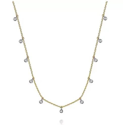 14K WHITE & YELLOW GOLD WHITE SAPPHIRE DROPLET NECKLACE