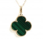 14K YELLOW GOLD MALACHITE CLOVER PENDANT