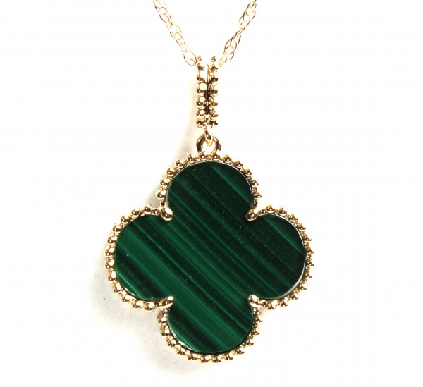 14K YELLOW GOLD MALACHITE CLOVER PENDANT