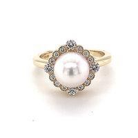 14K Yellow Gold Pearl and Diamond Ring