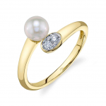 14K YELLOW GOLD DIAMOND AND CULTURED PEARL BYPASS RING