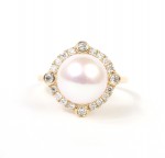 14K YELLOW GOLD DIAMOND AND FRESH WATER PEARL RING