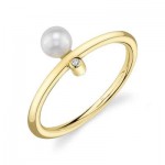 14K YELLOW GOLD DIAMOND AND CULTURED PEARL RING