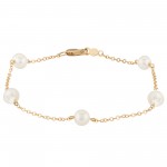 14K YELLOW GOLD  PEARL STATION BRACELET 7 INCH