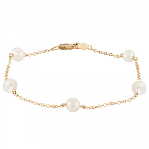 14K YELLOW GOLD  PEARL STATION BRACELET 7 INCH