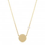 14K YELLOW GOLD ROUND DISC WITH ADJUSTABLE CLASP AND PEARL ACCENT