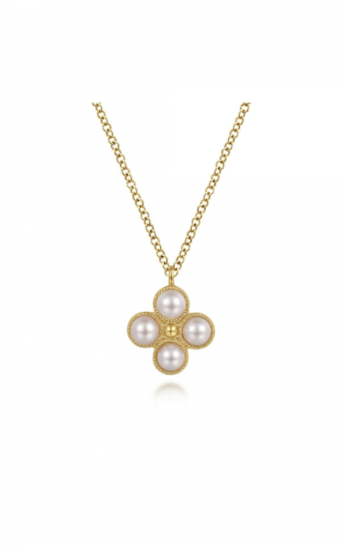 14K YELLOW GOLD PEARL FLOWER NECKLACE