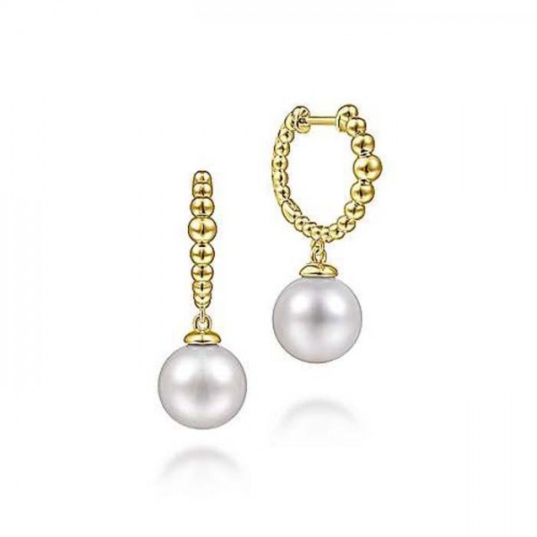 14K YELLOW GOLD PEARL DROP EARRINGS