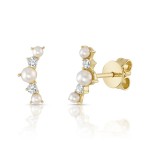 14K YELLOW GOLD DIAMOND AND PEARL CURVED STUD EARRINGS