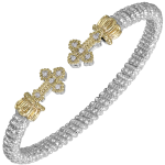 STERLING SILVER AND 14K SMALL DIAMOND CROSS OPEN BRACELET