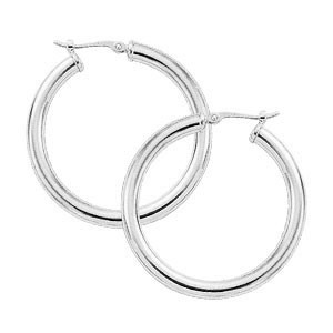 Sterling Silver Tube Hoop Earrings 3X30Mm