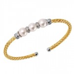 STERLING SILVER GOLD PLATED WOVEN GIANNA CUFF BRACELET WITH PEARLS & CZ'S