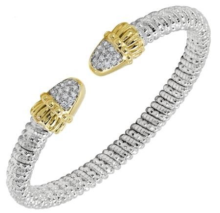 6MM WIDE VAHAN STERLING SILVER AND 14K YELLOW GOLD DIAMOND BANGLE BRACELET