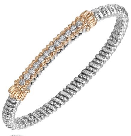 VAHAN STERLING SILVER/14K DIAMOND CLOSED BAR 4MM BRACELET