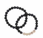 8MM MIDNIGHT BLUE TIGER EYE AND MATTE GRAY AGATE S/2 STRETCH BRACELETS