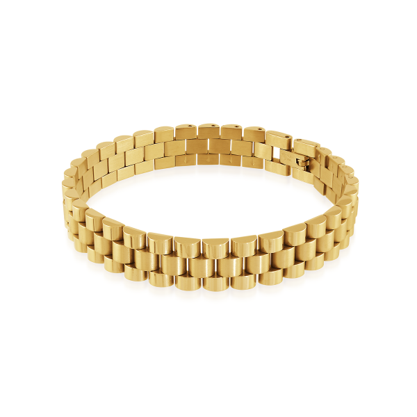 GOLD ION PLATED STAINLESS STEEL JUBILEE STYLE WATCH LINK BRACELET