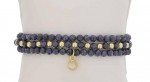 SET OF 3 FACETED SAPPHIRE AND GOLD FILLED BEAD STRETCH BRACELETS WITH A QUARTZ DANGLE CHARM