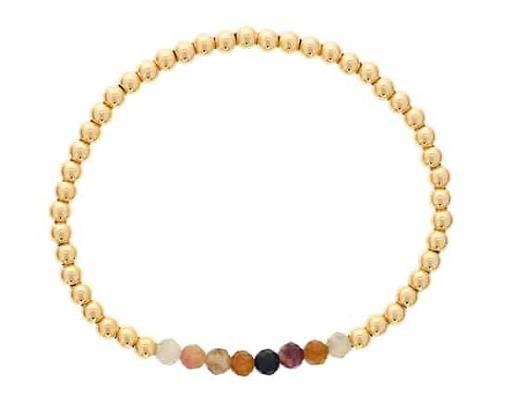 GOLD FILLED BEADS AND TOURMALINE STRETCH BRACELET