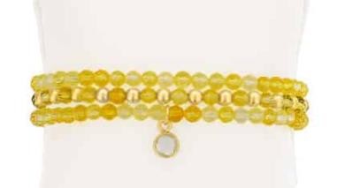 SET OF 3 FACETED CITRINE AND GOLD FILLED BEADS STRECH BRACELETS