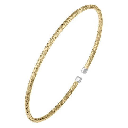 WOVEN STAINLESS STEEL TWO TONE CUFF BANGLE BRACELET