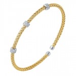 WOVEN STERLING SILVER GOLD PLATED CZ STATION CUFF BRACELET