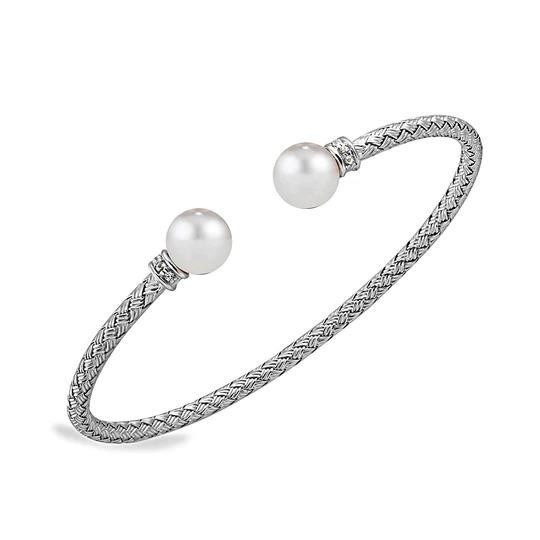 STERLING SILVER CUFF BRACELET WITH PEARLS & CZ'S