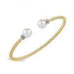 MESH GOLD PLATED CUFF BRACELET WITH PEARLS & CZ'S