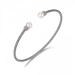 MESH STERLING SILVER CUFF BRACELET WITH PEARLS & CZ'S