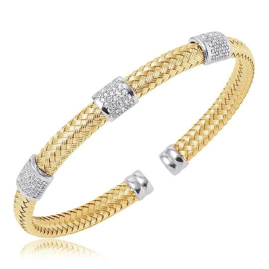 MESH GOLD PLATED CUFF BRACELET WITH CZ STATIONS