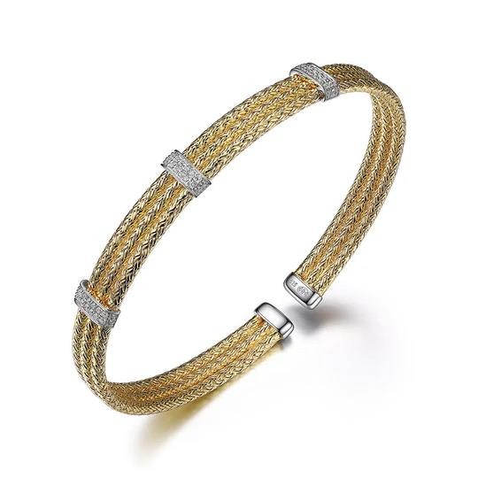 MESH GOLD PLATED CUFF BRACELET WITH CUBIC ZIRCONIA STATIONS