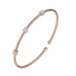 MESH STERLING SILVER AND ROSE GOLD PLATE CUFF BANGLE BRACELET WITH CZ STATIONS