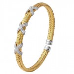 MESH STERLING SILVER AND GOLD PLATED CUFF BANGLE BRACELET WITH CZ STATIONS