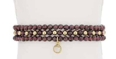 SET OF 3 FACETED GARNET AND GOLD FILLED BEADS STRETCH BRACELETS